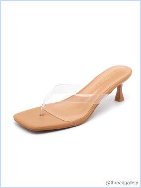 Faux Leather Kitten Heel Thong Sandals Open Toe Heeled Flip Flops